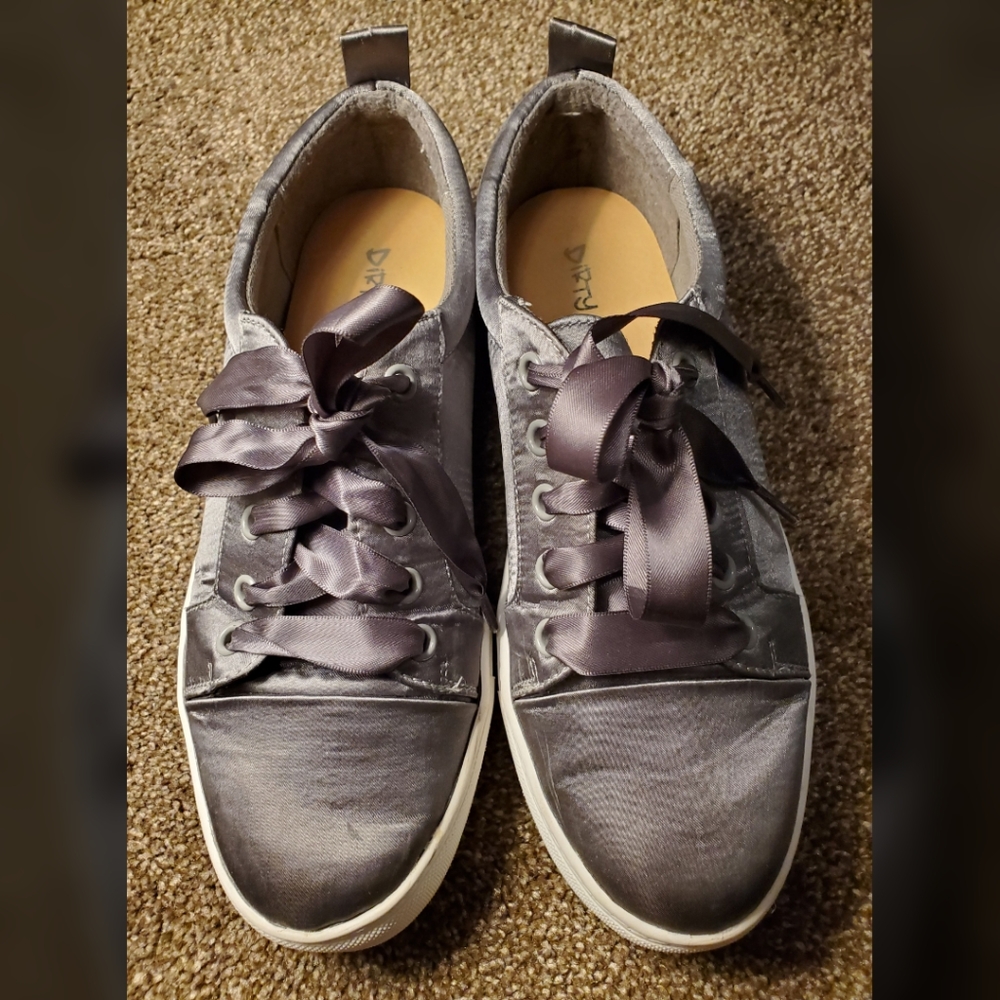 Dirty Laundry Gray Satin Shoes Sneakers Ribbon